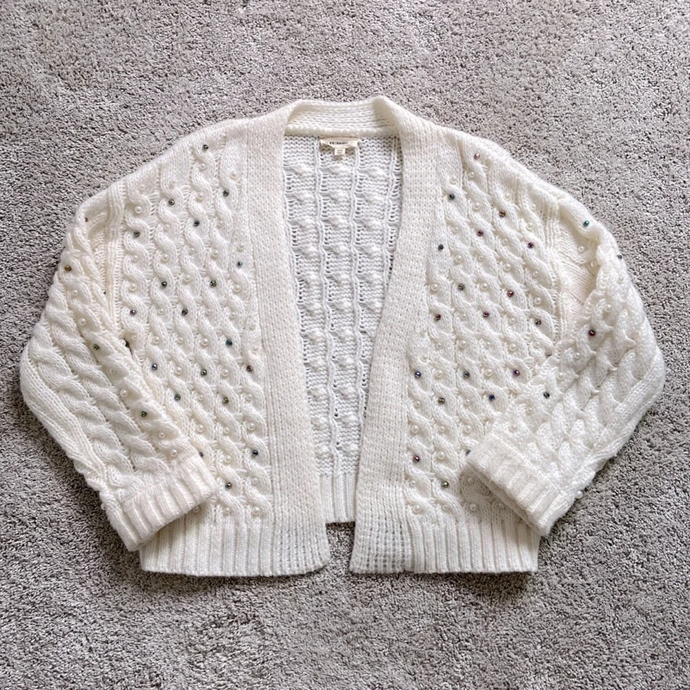 eesome • Ivory Chunky Knit Embellished Cardigan